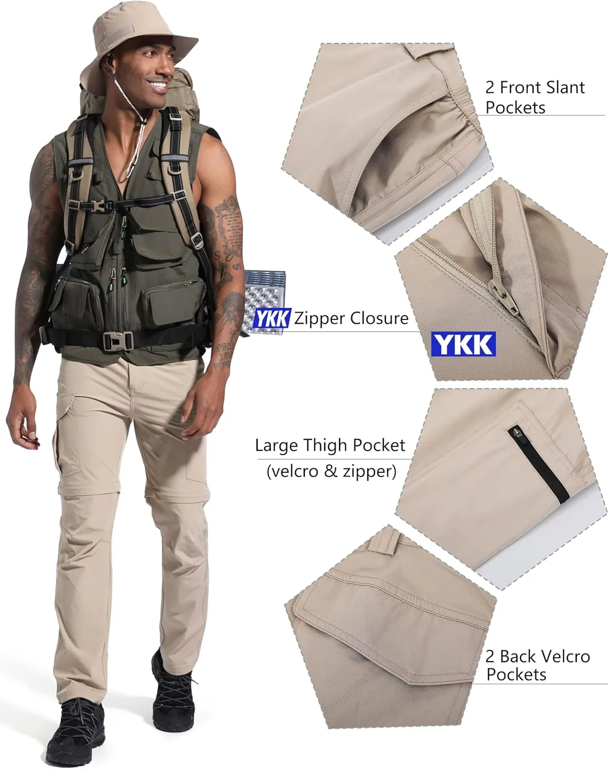 Men's Lightweight Hiking Cargo Work Pants Quick Dry Water Resistant Fishing Travel Climbing Outdoor Stretch Pants
