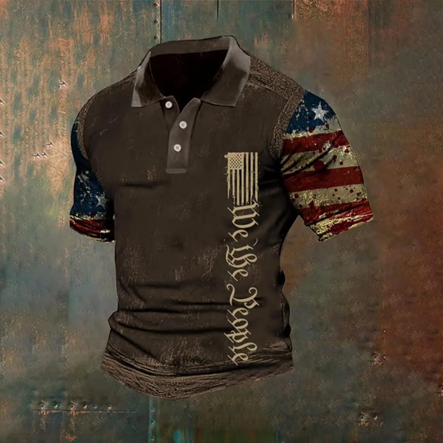 Men's Polo Shirt Short Sleeve Quick Dry American Flag Print Graphic Split Color Golf Shirt for Sport
