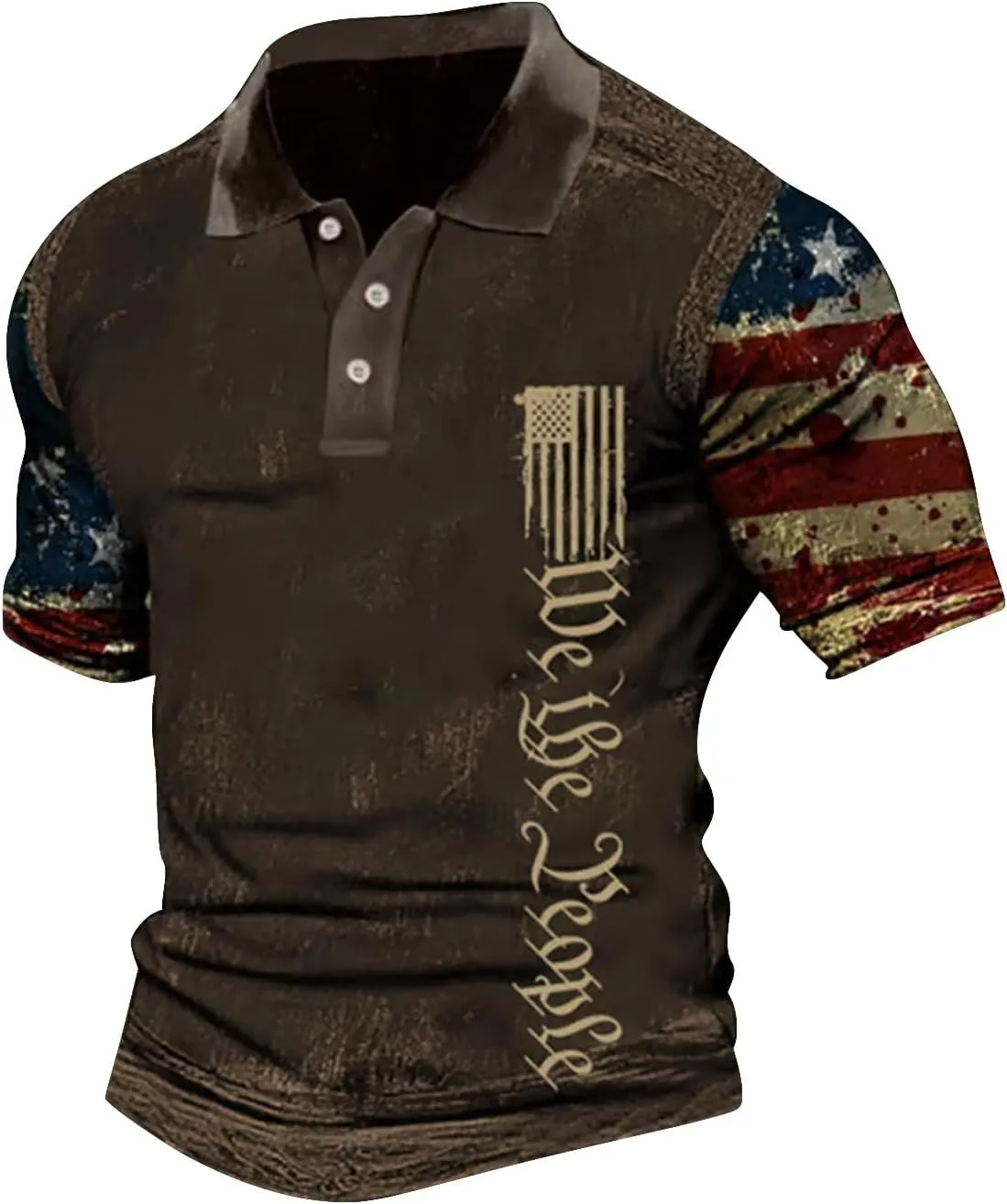Men's Polo Shirt Short Sleeve Quick Dry American Flag Print Graphic Split Color Golf Shirt for Sport