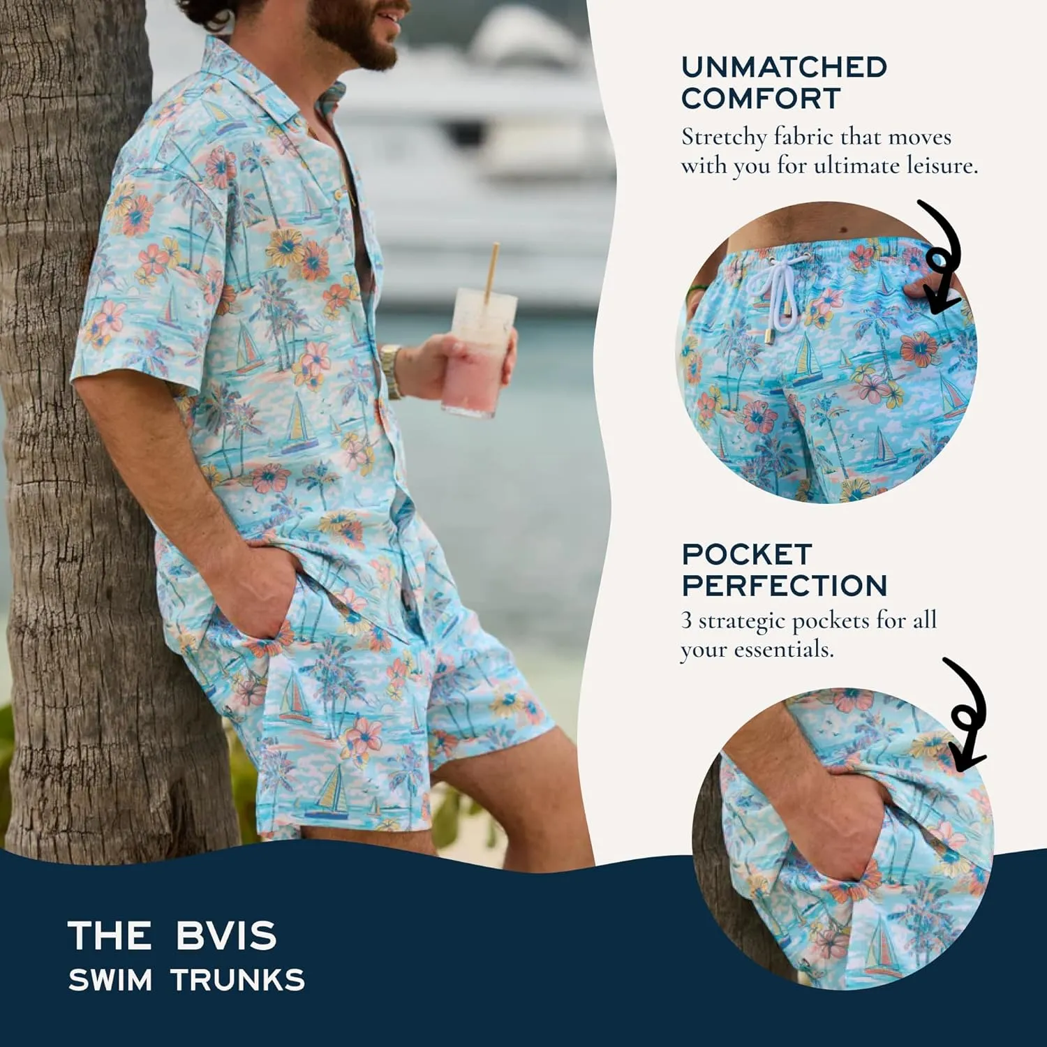 Men's Swim Trunks, Mid-Length Comfortable Swim Shorts, with Elastic Waistband, Mesh Lining, and Triple Stitched