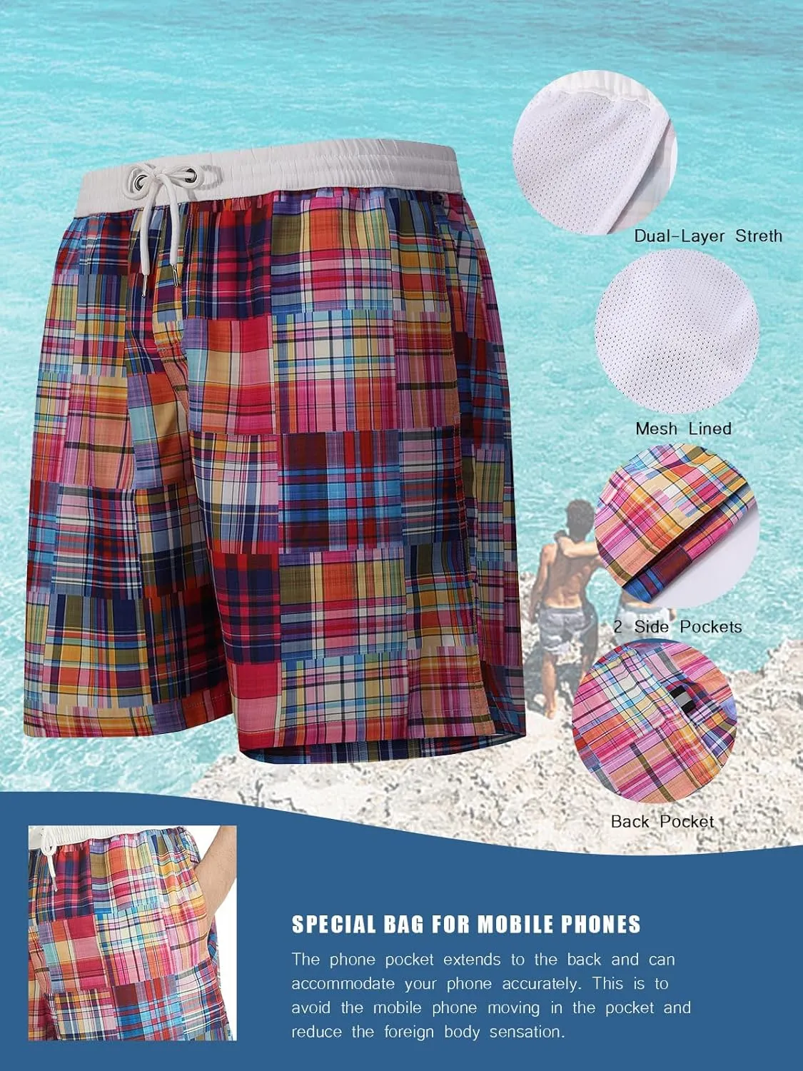 Men's Swim Trunks Quick Dry Board Shorts with Mesh Liner Beach Shorts Bathing Suits Summer