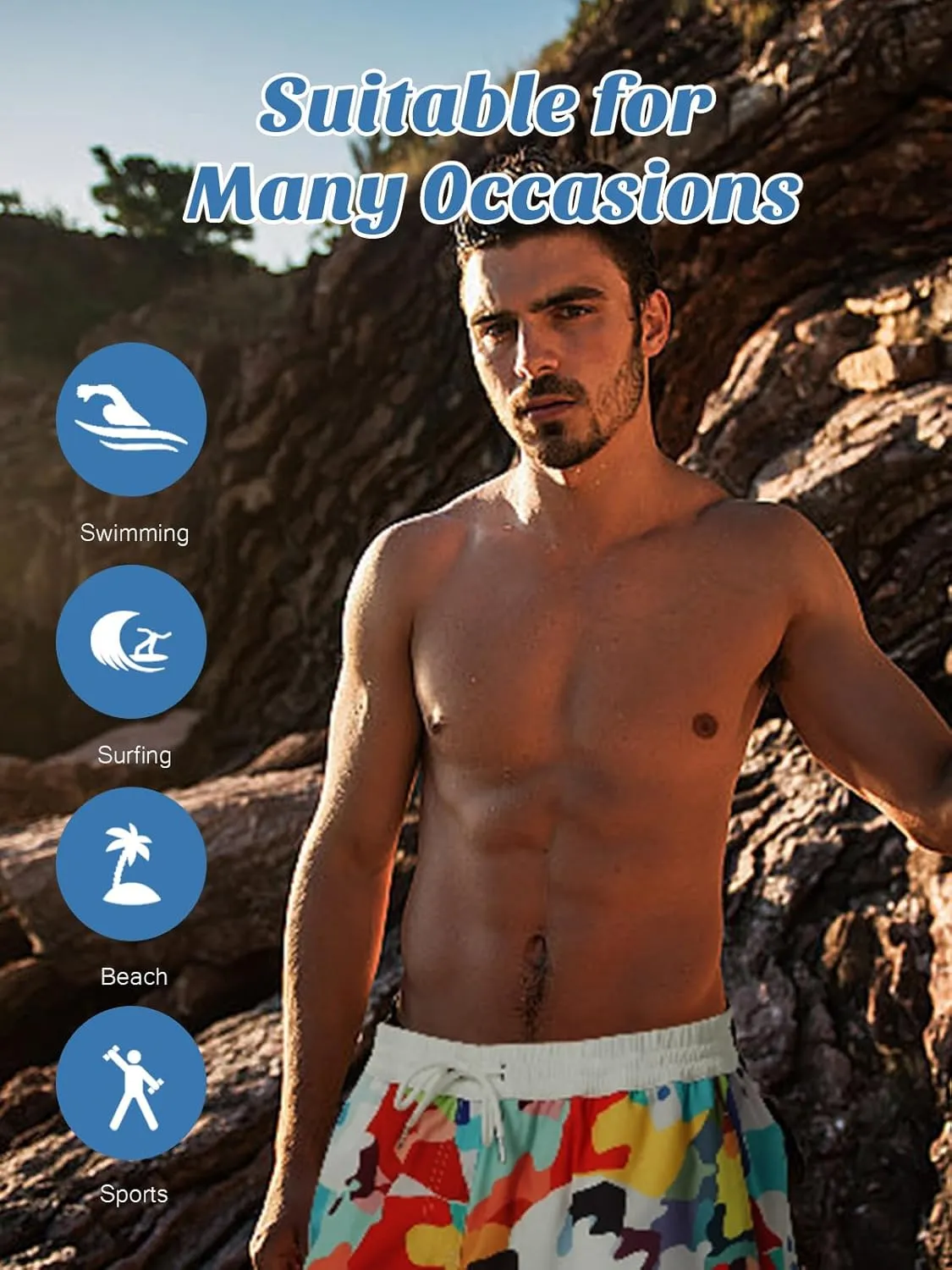 Men's Swim Trunks Quick Dry Board Shorts with Mesh Liner Beach Shorts Bathing Suits Summer