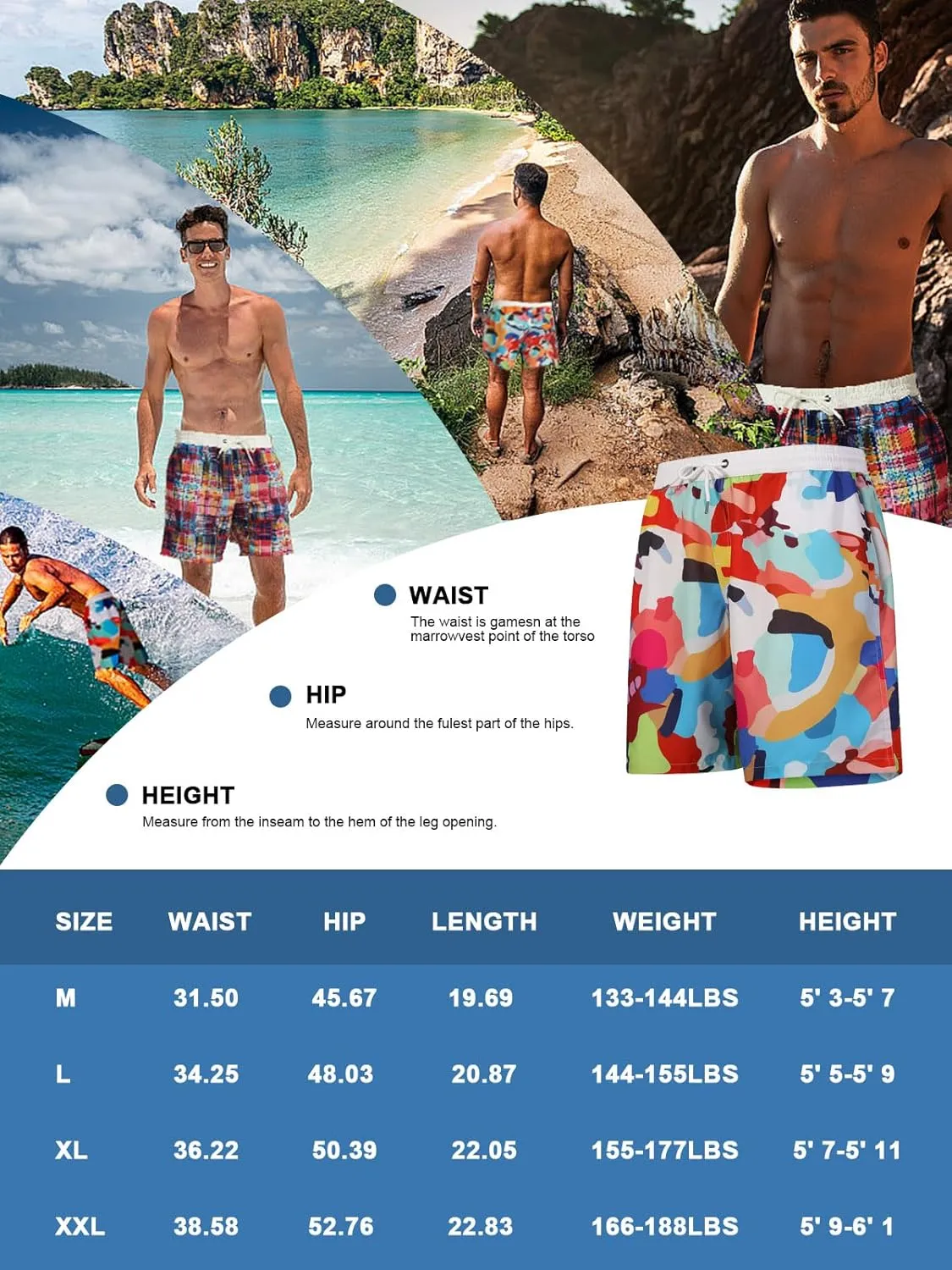 Men's Swim Trunks Quick Dry Board Shorts with Mesh Liner Beach Shorts Bathing Suits Summer