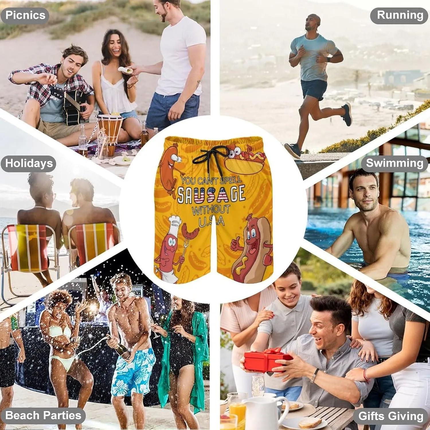 Mens Swim Trunks Quick Dry Funny Beach Board Shorts with Mesh Lining Hawaiian Swimwear Bathing Suits