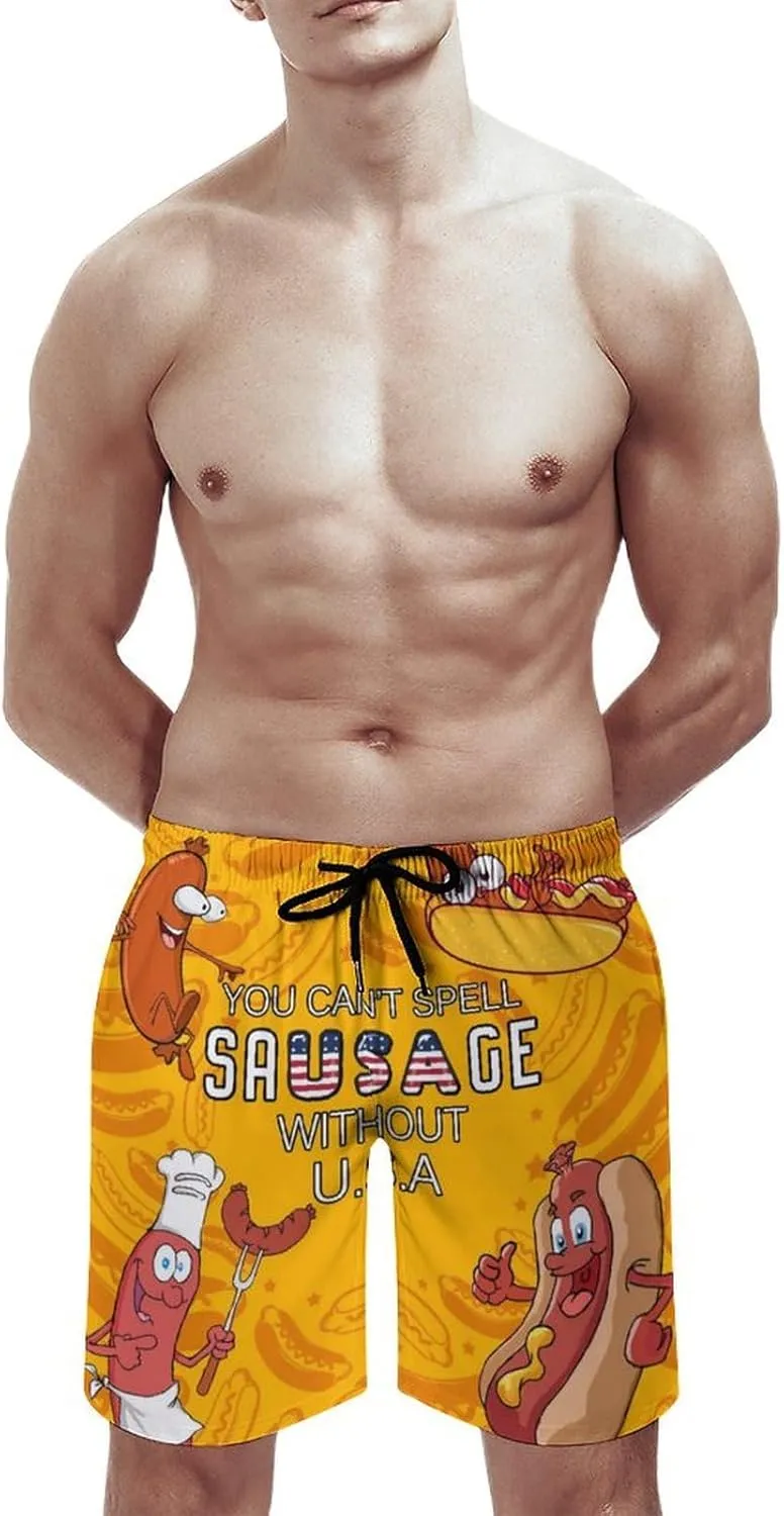 Mens Swim Trunks Quick Dry Funny Beach Board Shorts with Mesh Lining Hawaiian Swimwear Bathing Suits