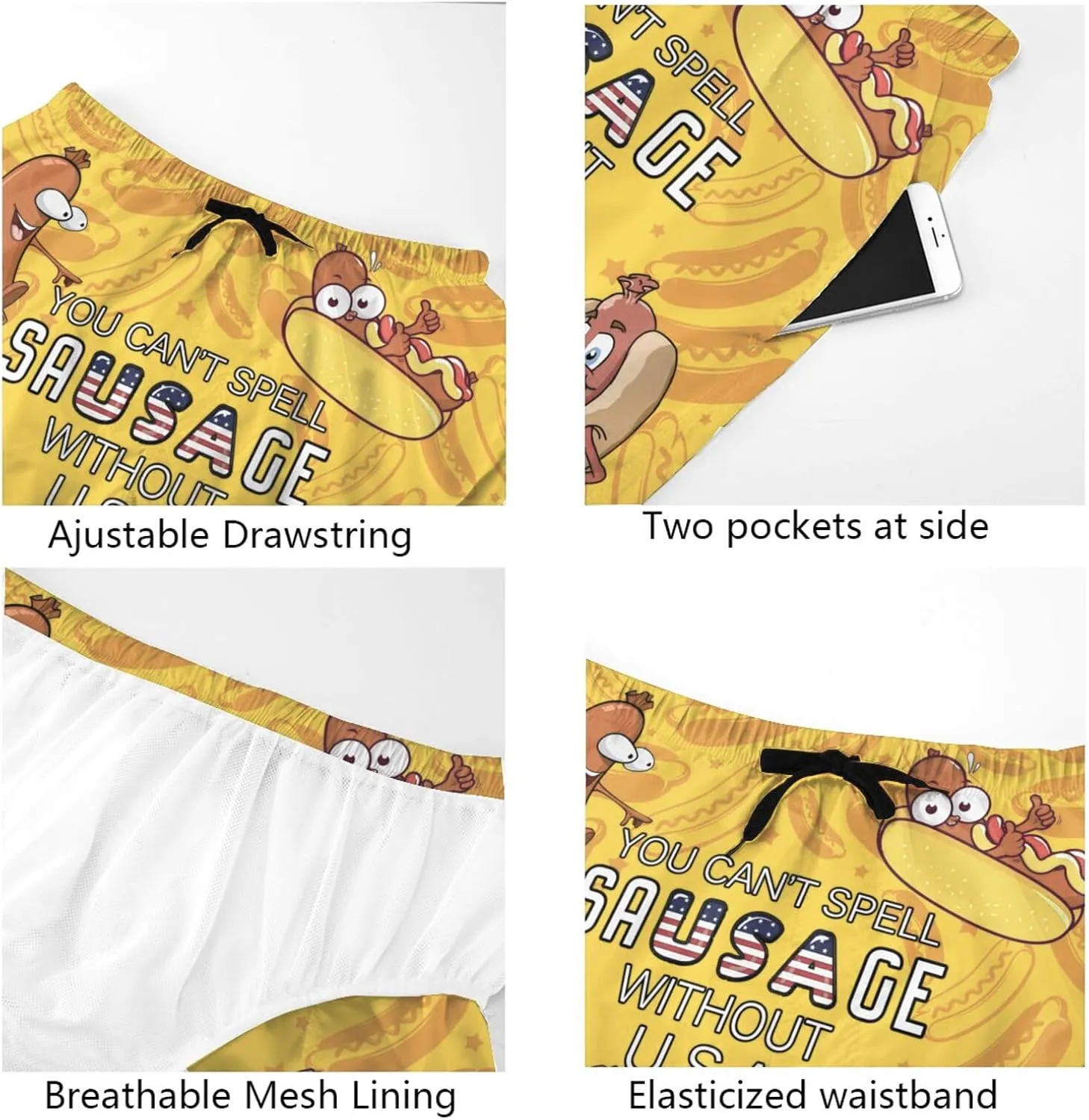Mens Swim Trunks Quick Dry Funny Beach Board Shorts with Mesh Lining Hawaiian Swimwear Bathing Suits
