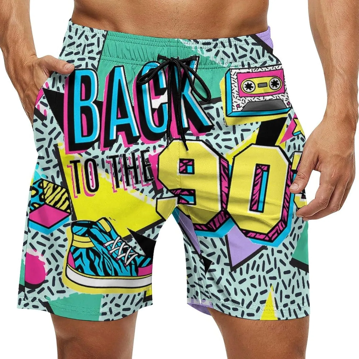 Mens Swim Trunks Quick Dry Funny Beach Board Shorts with Mesh Lining Hawaiian Swimwear Bathing Suits