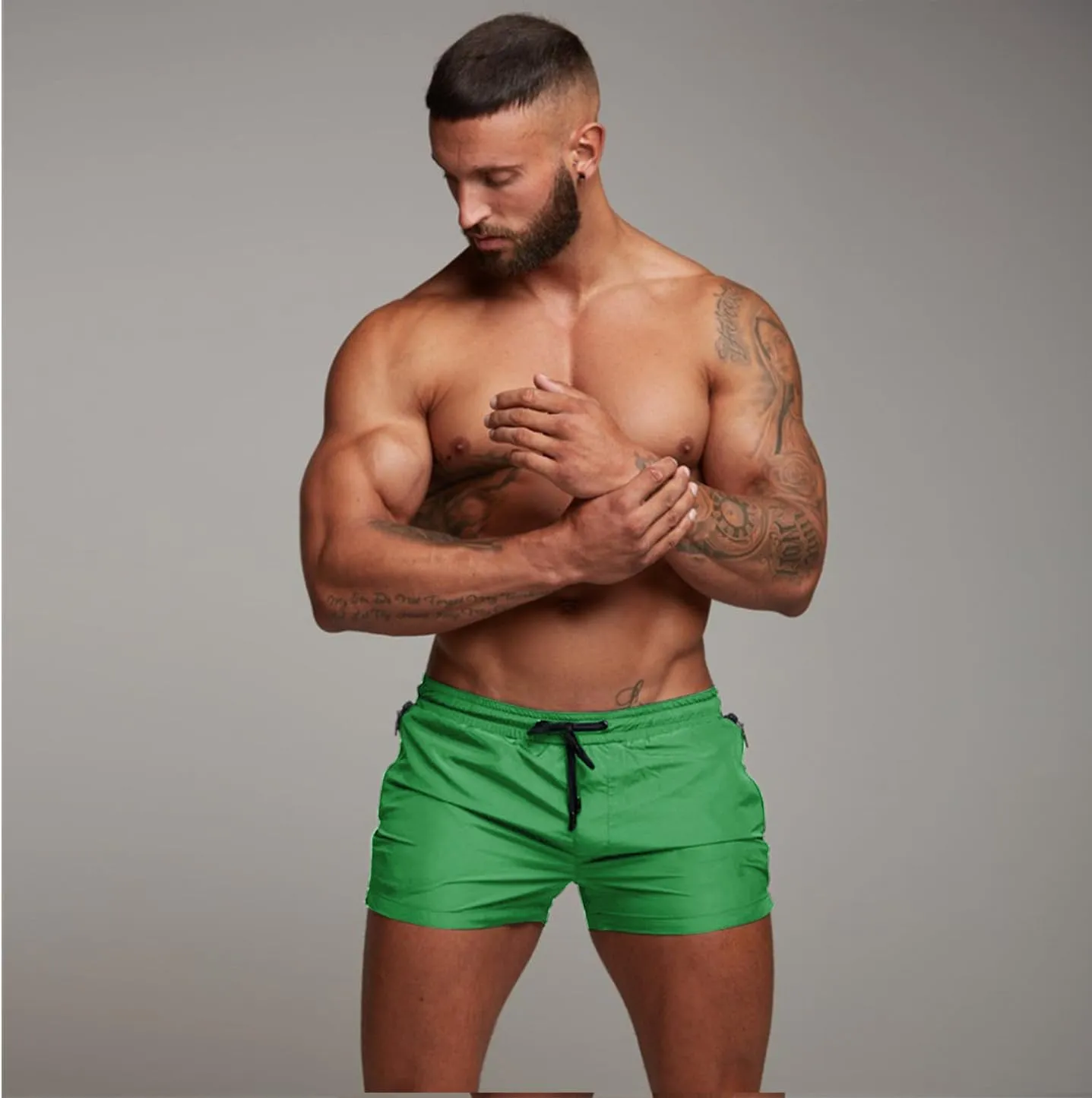 Mens Swim Trunks Quick Dry Swimwear Zipper Pockets, Swim Shorts with Mesh Lining