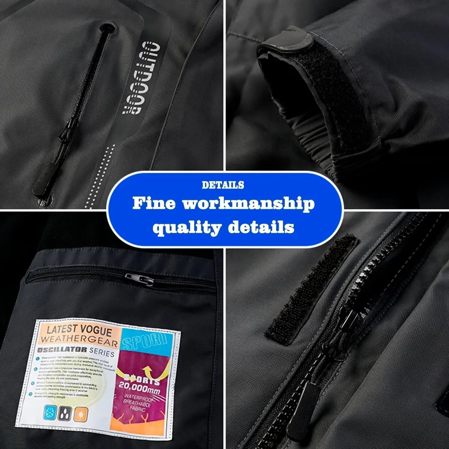 Men's Waterproof Jacket Warm Winter Snow Liner Jacket Mountaineering Windbreaker Removable Hood Raincoat