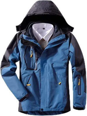 Men's Waterproof Jacket Warm Winter Snow Liner Jacket Mountaineering Windbreaker Removable Hood Raincoat