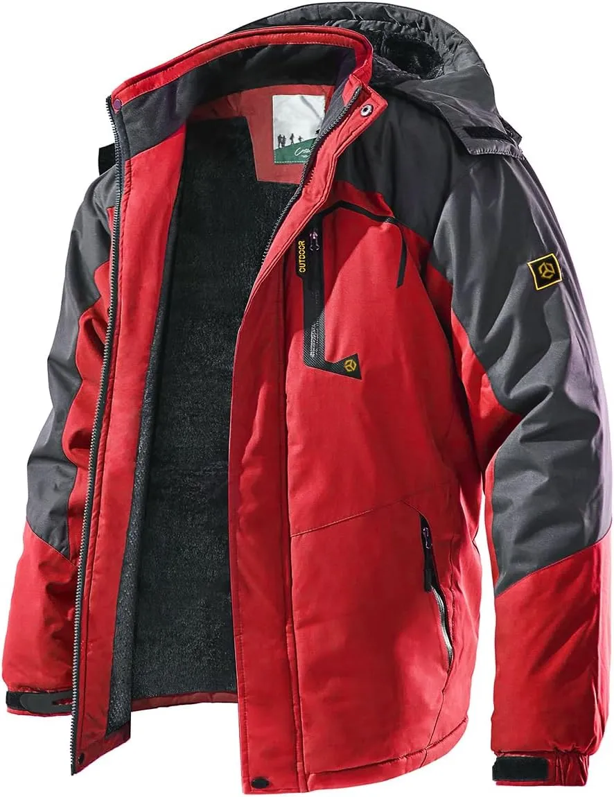 Men's Winter Ski Jacket Warm Fleece Waterproof Outdoor Mountain Hiking Windbreaker Hooded Snow Rain Coat
