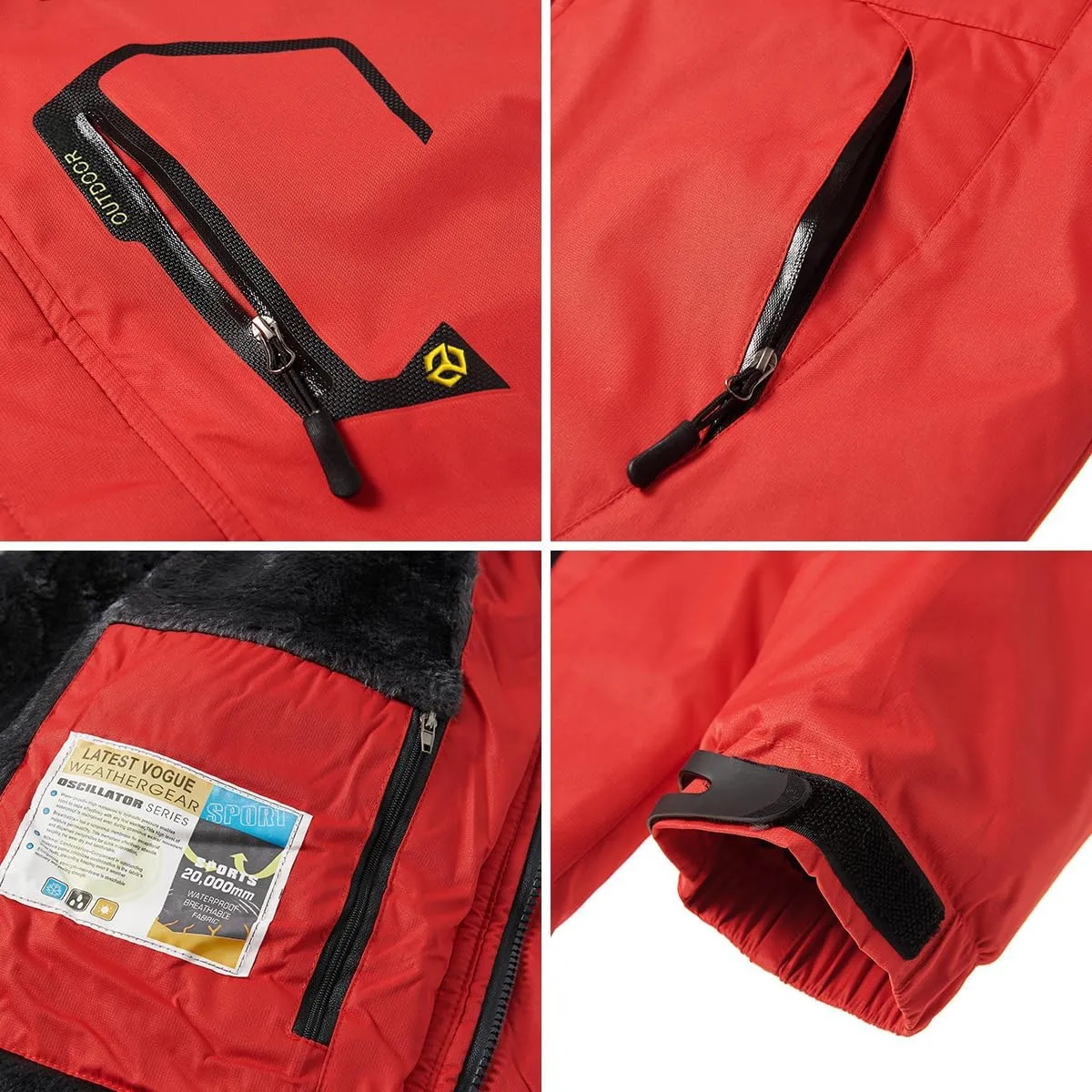 Men's Winter Ski Jacket Warm Fleece Waterproof Outdoor Mountain Hiking Windbreaker Hooded Snow Rain Coat