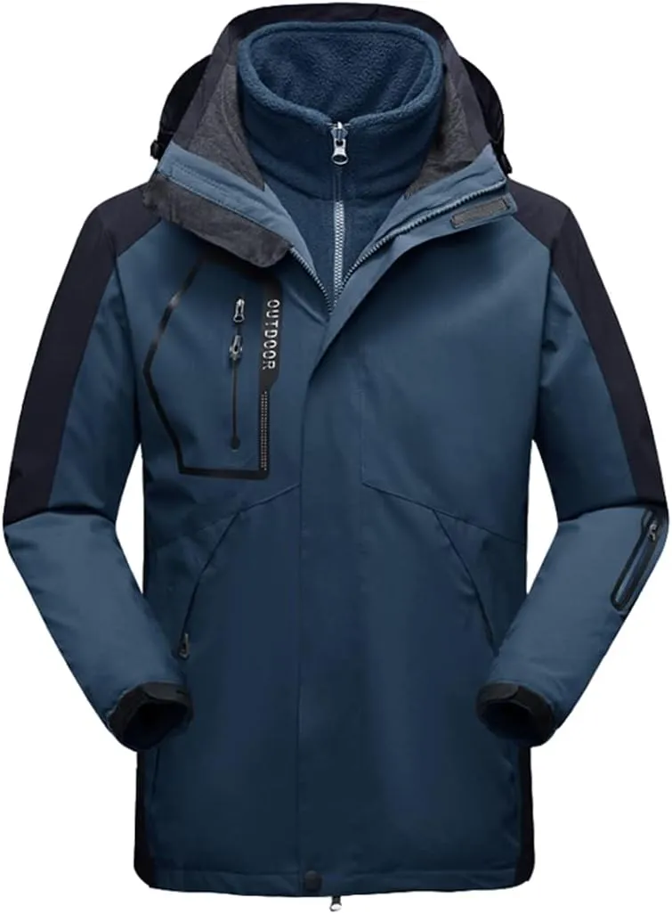 Men's Winter Waterproof 2 in 1 Jacket Outdoor Sport Warm Coat Hiking Camping Trekking Skiing Male Ski Jackets