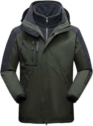 Men's Winter Waterproof 2 in 1 Jacket Outdoor Sport Warm Coat Hiking Camping Trekking Skiing Male Ski Jackets