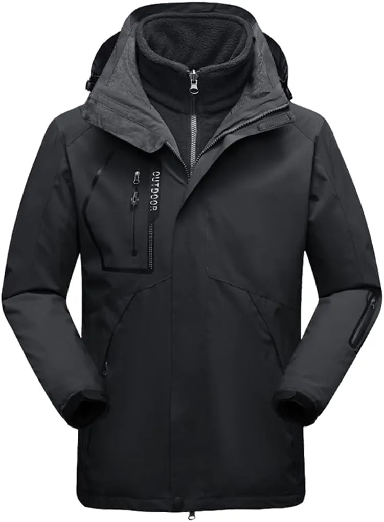 Men's Winter Waterproof 2 in 1 Jacket Outdoor Sport Warm Coat Hiking Camping Trekking Skiing Male Ski Jackets