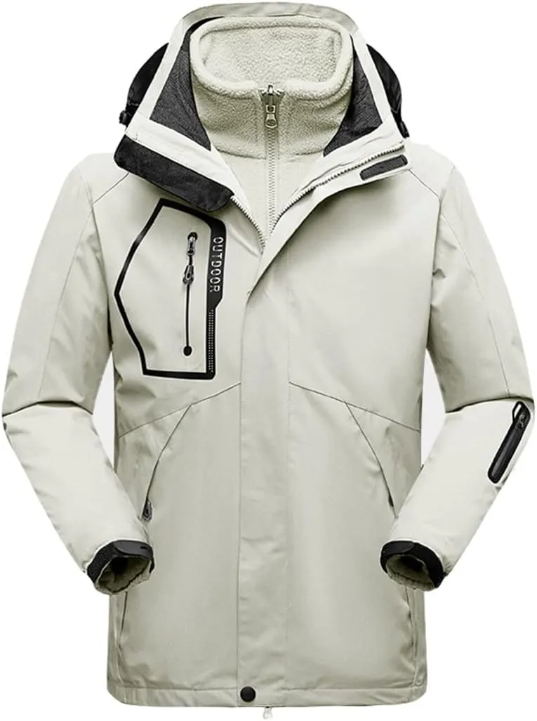 Men's Winter Waterproof 2 in 1 Jacket Outdoor Sport Warm Coat Hiking Camping Trekking Skiing Male Ski Jackets