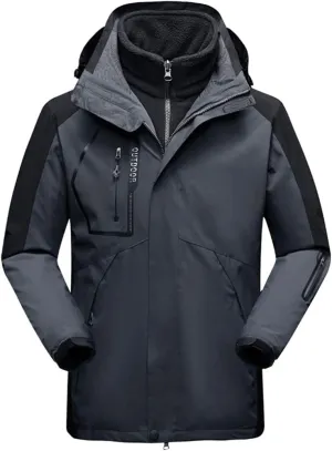 Men's Winter Waterproof 2 in 1 Jacket Outdoor Sport Warm Coat Hiking Camping Trekking Skiing Male Ski Jackets