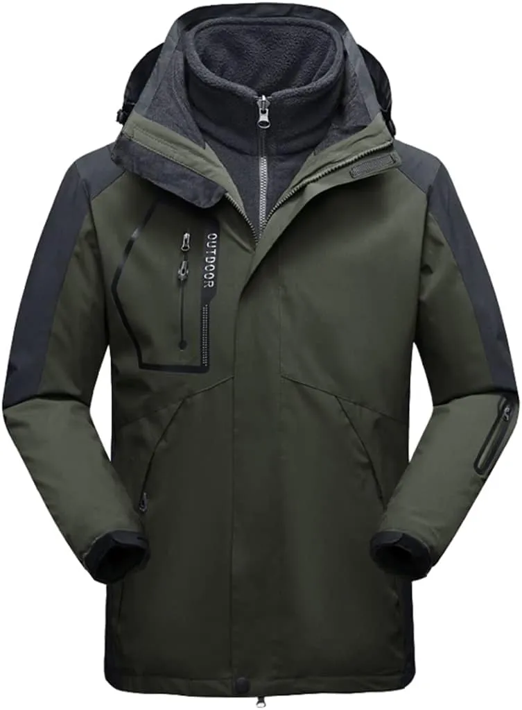 Men's Winter Waterproof 2 in 1 Jacket Outdoor Sport Warm Coat Hiking Camping Trekking Skiing Male Ski Jackets