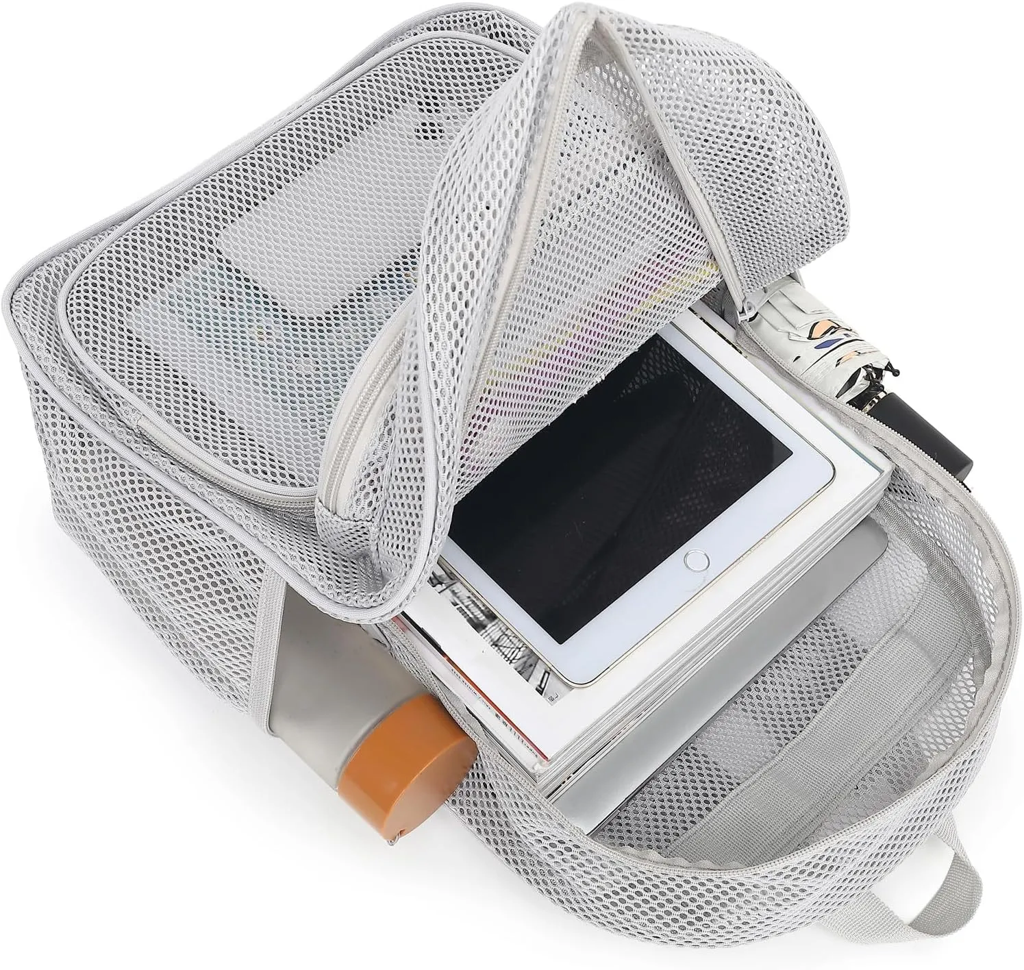 Mesh Backpack for School, Heavy Duty Girls Boys Mesh Bookbag School Bag for Adults Kids Swimming Beach Fitness Sport (Grey)