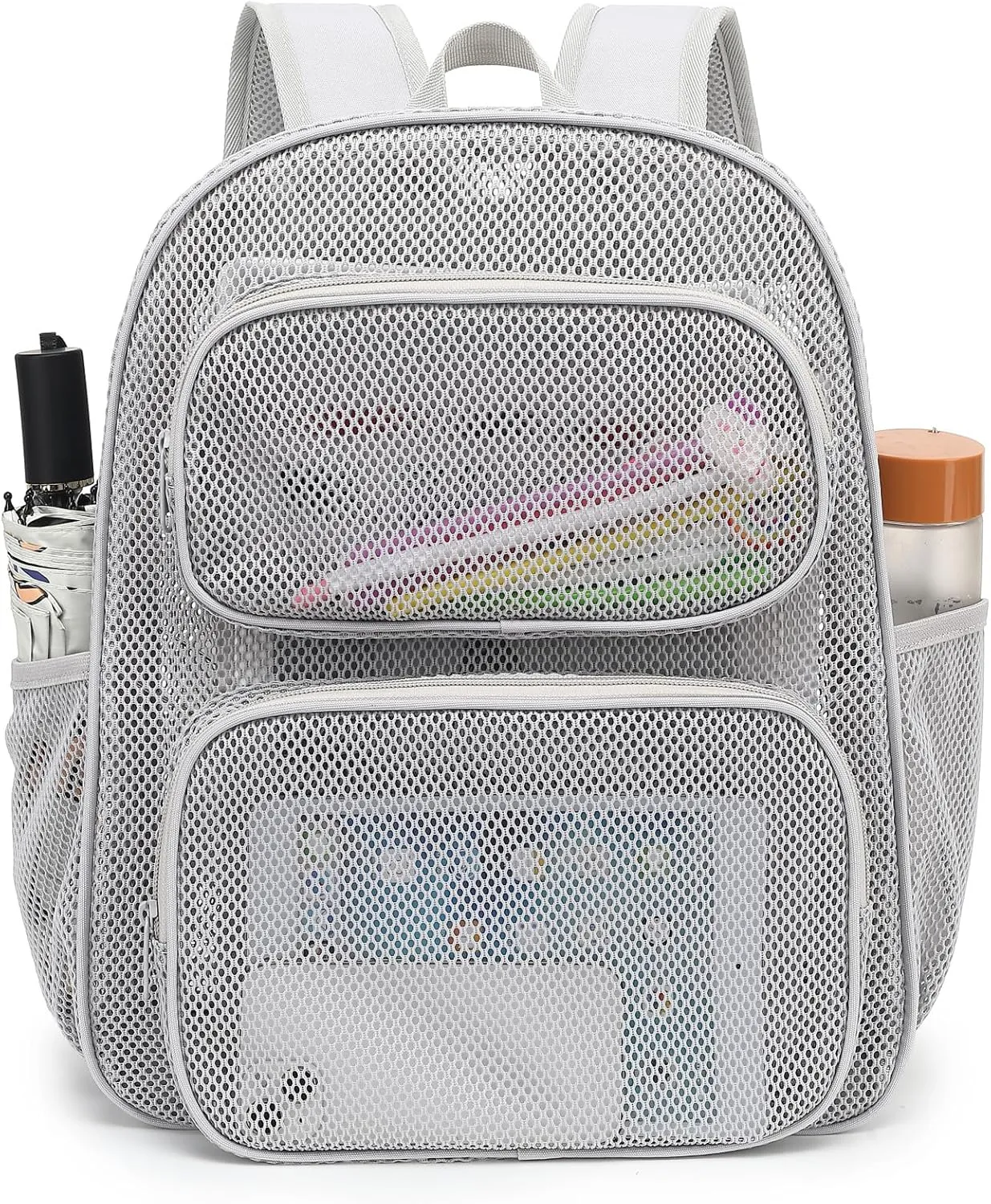 Mesh Backpack for School, Heavy Duty Girls Boys Mesh Bookbag School Bag for Adults Kids Swimming Beach Fitness Sport (Grey)
