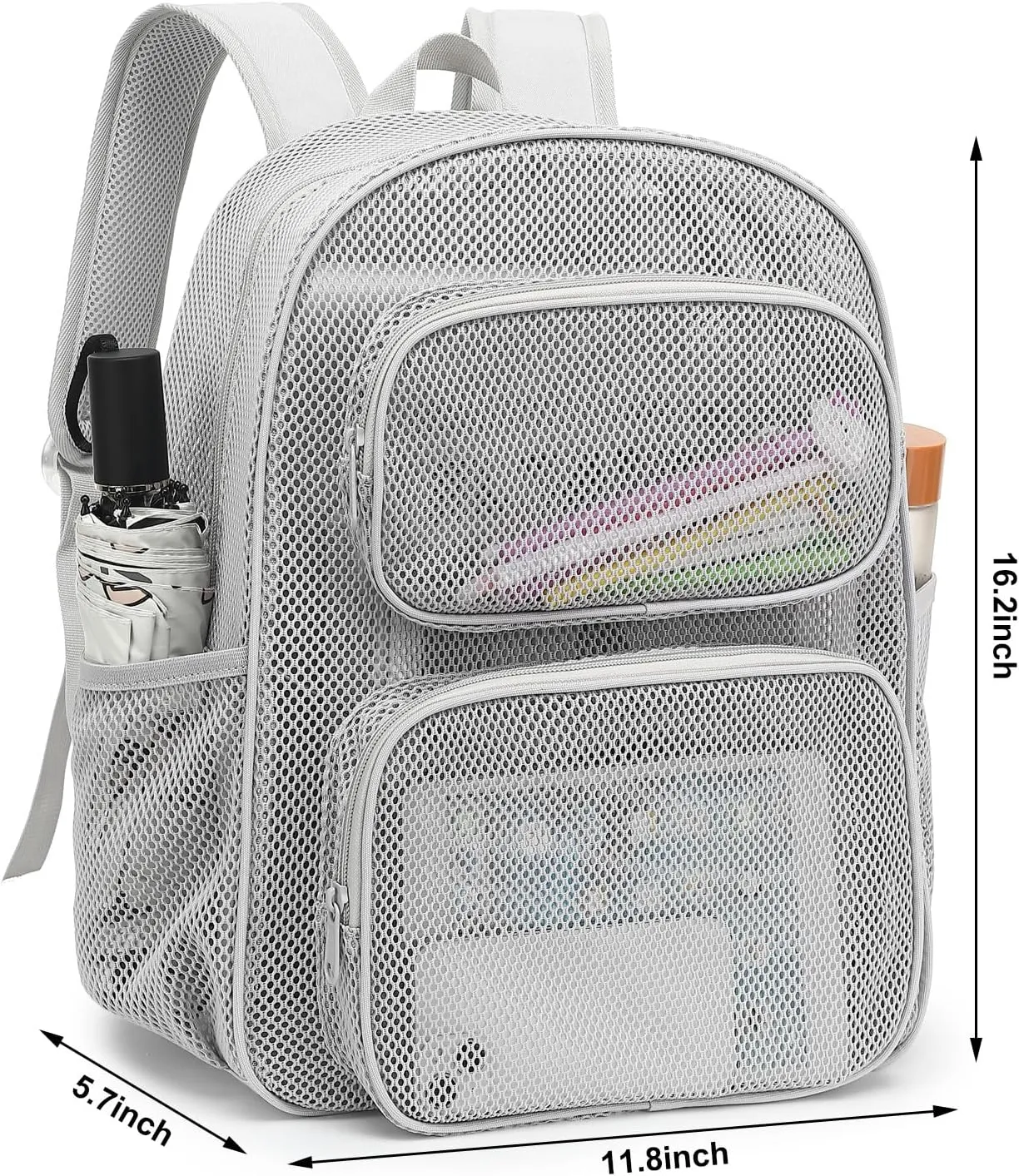 Mesh Backpack for School, Heavy Duty Girls Boys Mesh Bookbag School Bag for Adults Kids Swimming Beach Fitness Sport (Grey)