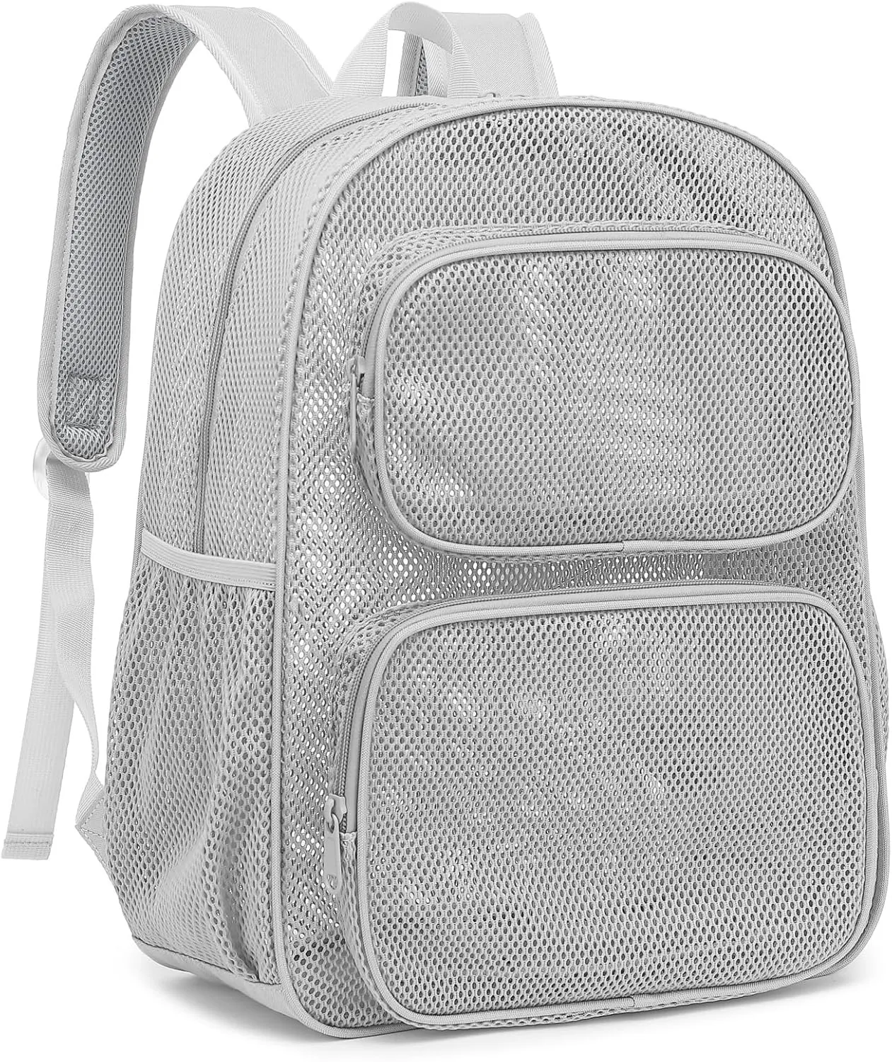Mesh Backpack for School, Heavy Duty Girls Boys Mesh Bookbag School Bag for Adults Kids Swimming Beach Fitness Sport (Grey)