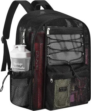 Mesh Backpack Heavy Duty for School, 24L Large Mesh Bookbag for Adults, Black Mesh School Bag with Comfort Padded Straps for Work Swimming Beach Fitness Sport