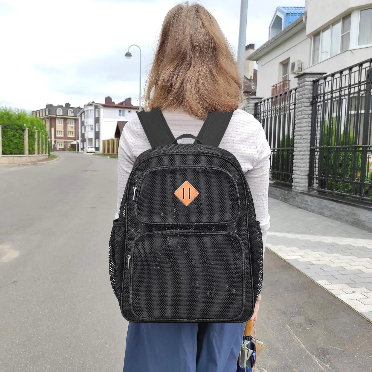 Mesh Backpack Heavy Duty See Through Mesh Bookbag for Adults Boys Girls 27L Large Capacity for School Beach Outdoor Hiking with Padded Strap(Black)