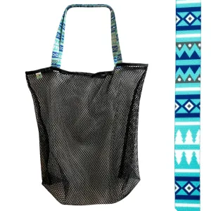 Mesh Beach Bag - Black with Winter Pines Handles