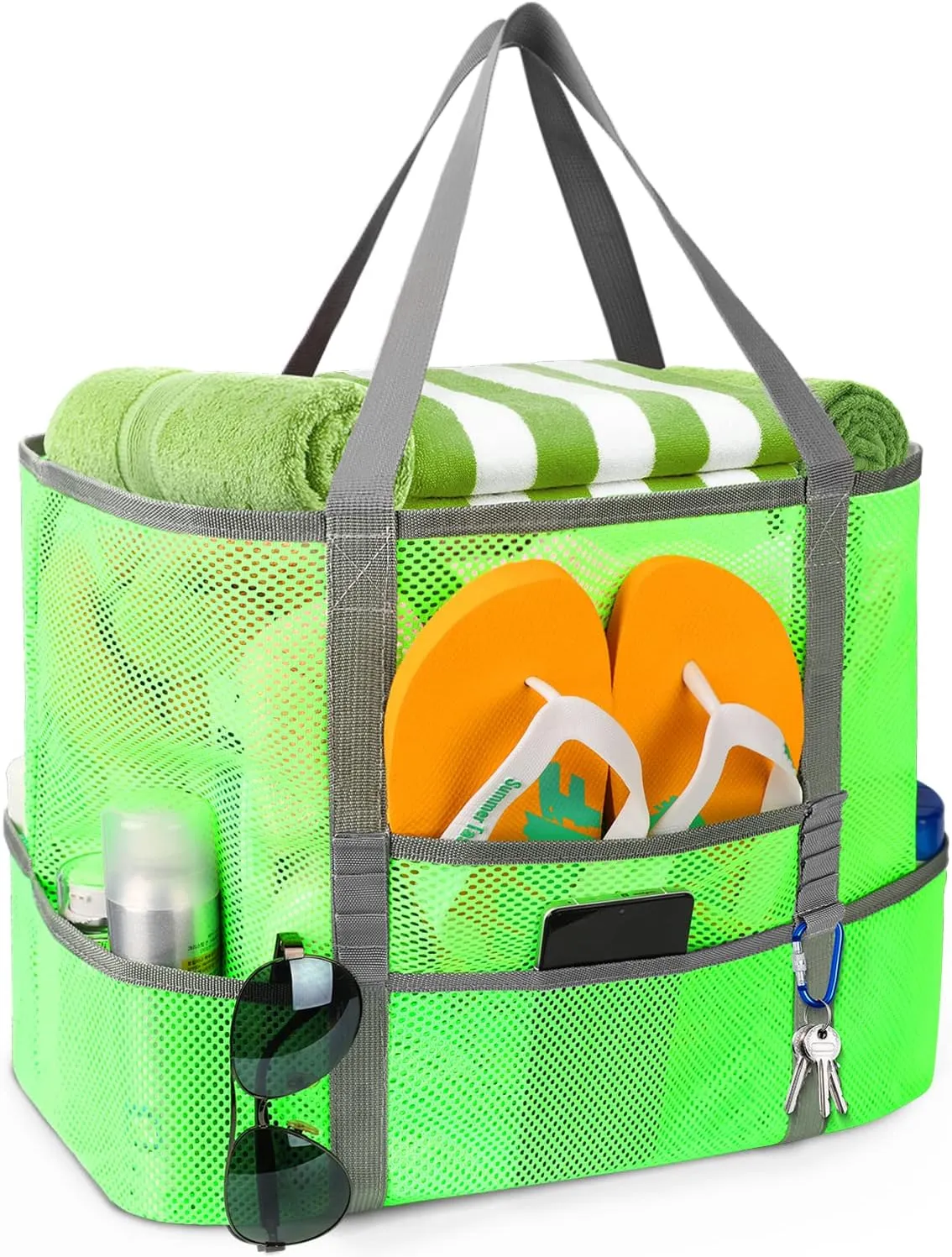 Mesh Beach Bag, Large Beach Bag Swimming Bag Foldable Mesh Tote for Your Family Beach Trip