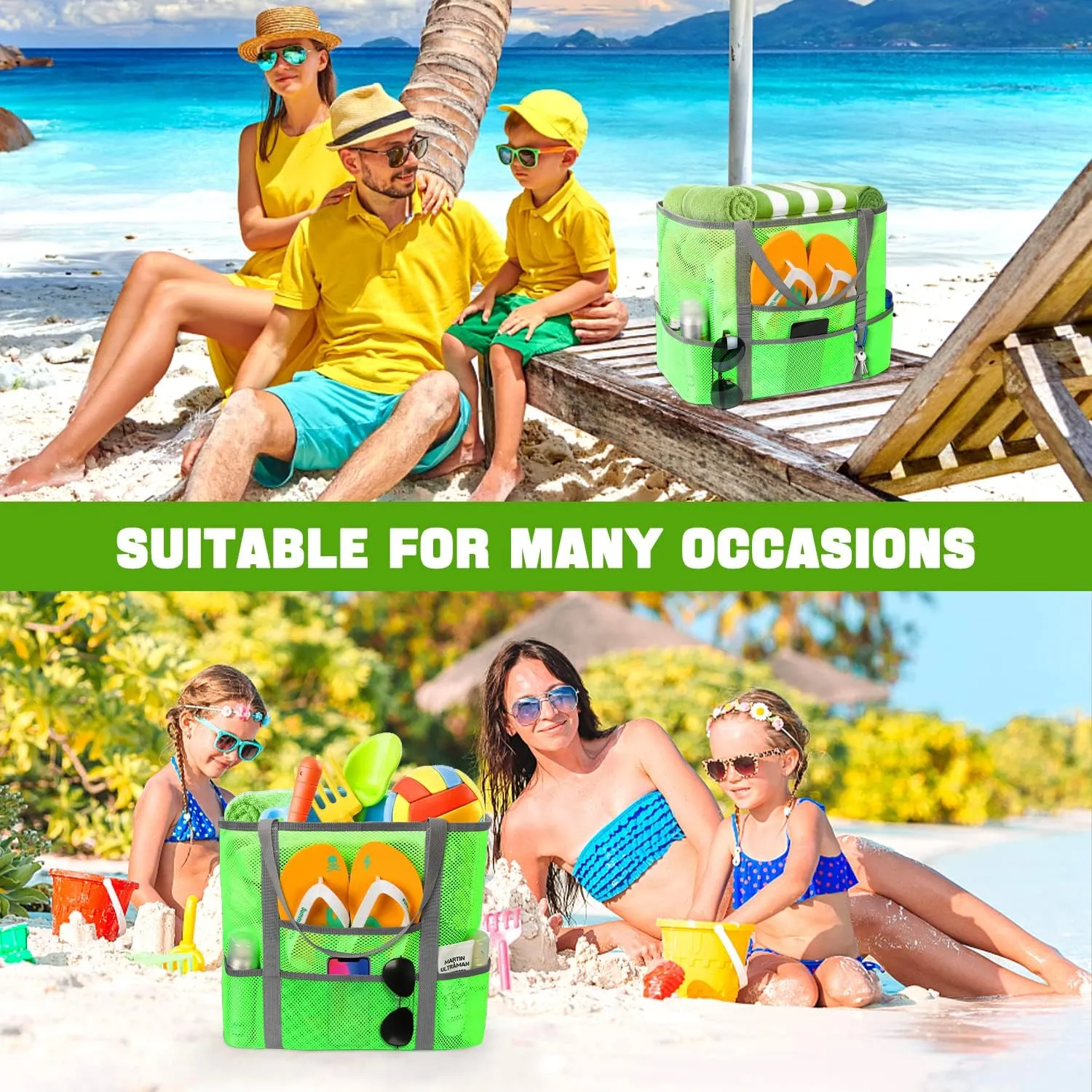 Mesh Beach Bag, Large Beach Bag Swimming Bag Foldable Mesh Tote for Your Family Beach Trip