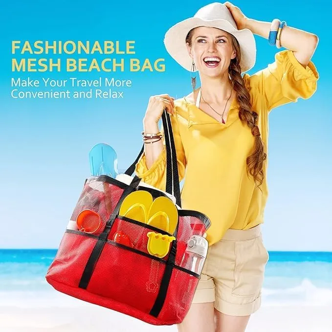 Mesh Beach Bag - Large Tote Bag for Family, Toys & Vacation Essentials