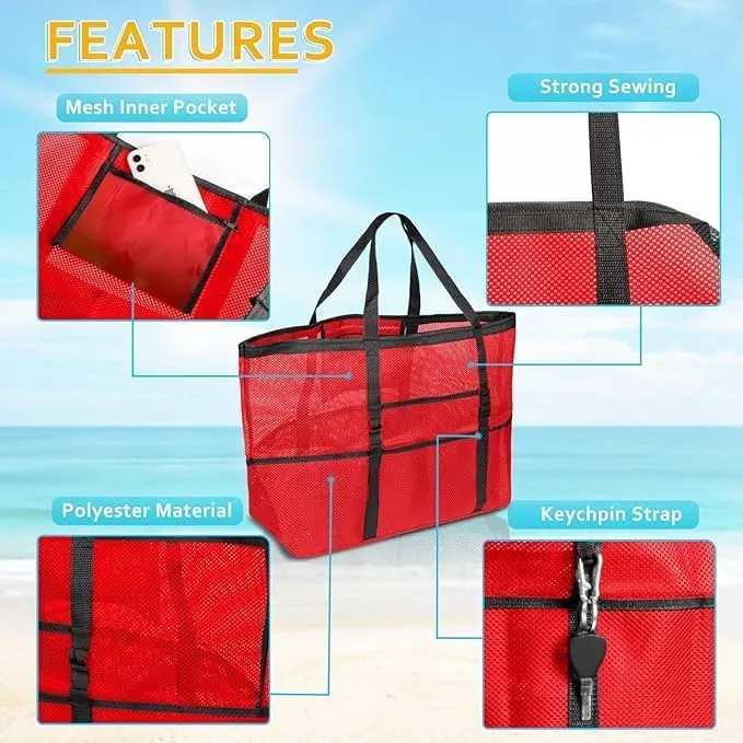 Mesh Beach Bag - Large Tote Bag for Family, Toys & Vacation Essentials