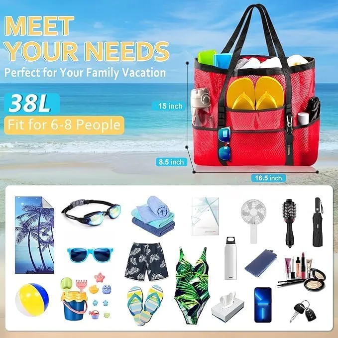 Mesh Beach Bag - Large Tote Bag for Family, Toys & Vacation Essentials
