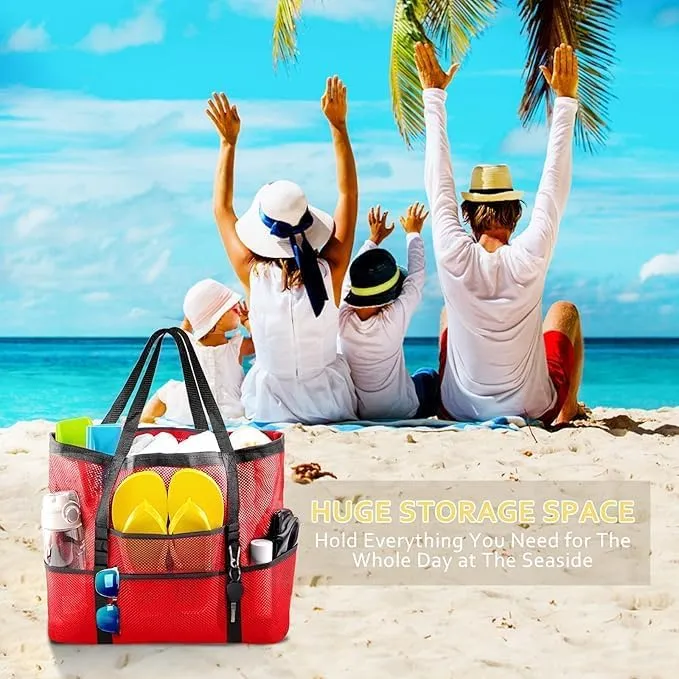 Mesh Beach Bag - Large Tote Bag for Family, Toys & Vacation Essentials