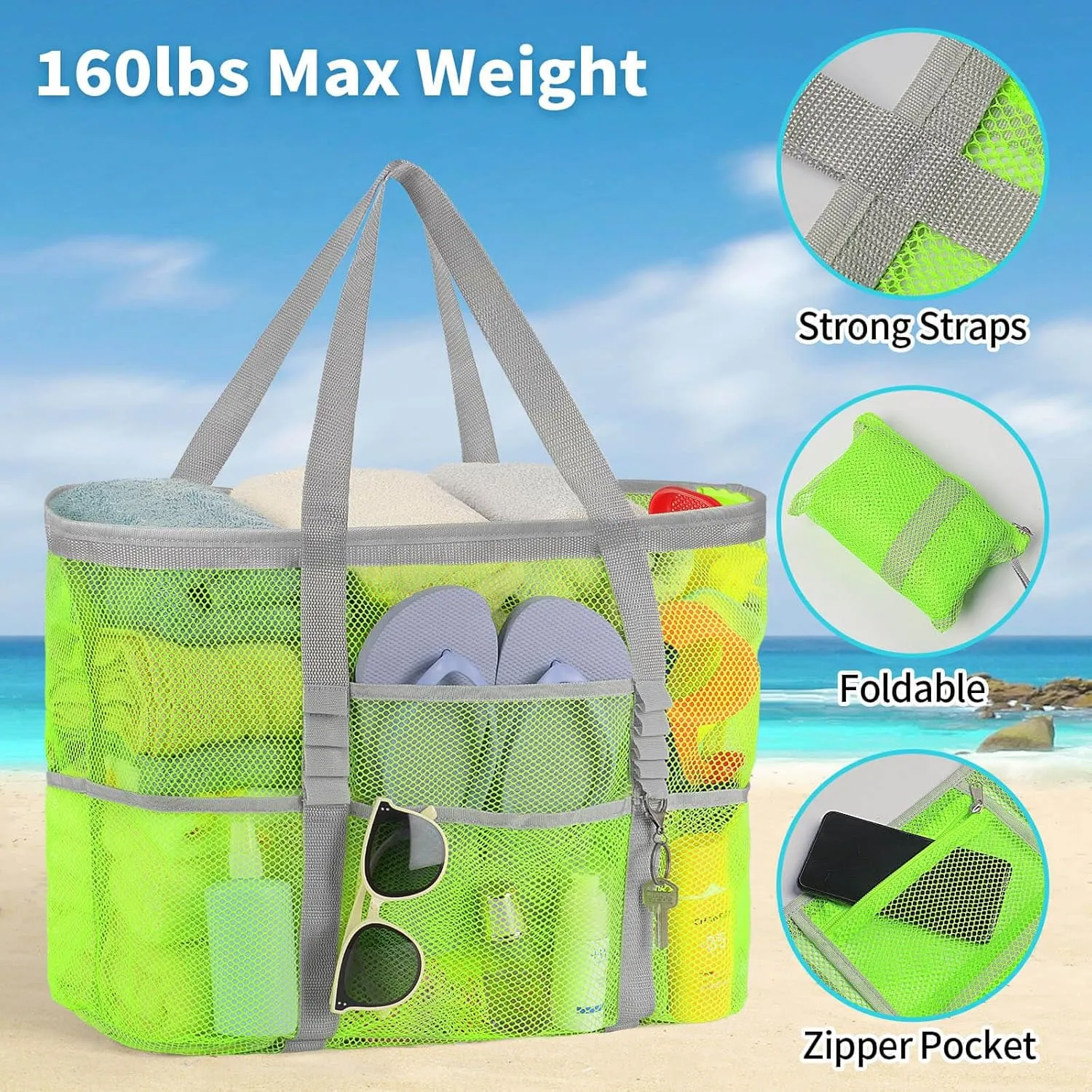 Mesh Beach Bag Vacation Essentials - Large Tote Pool Bag for Women Vacation Essentials Beach Accessories