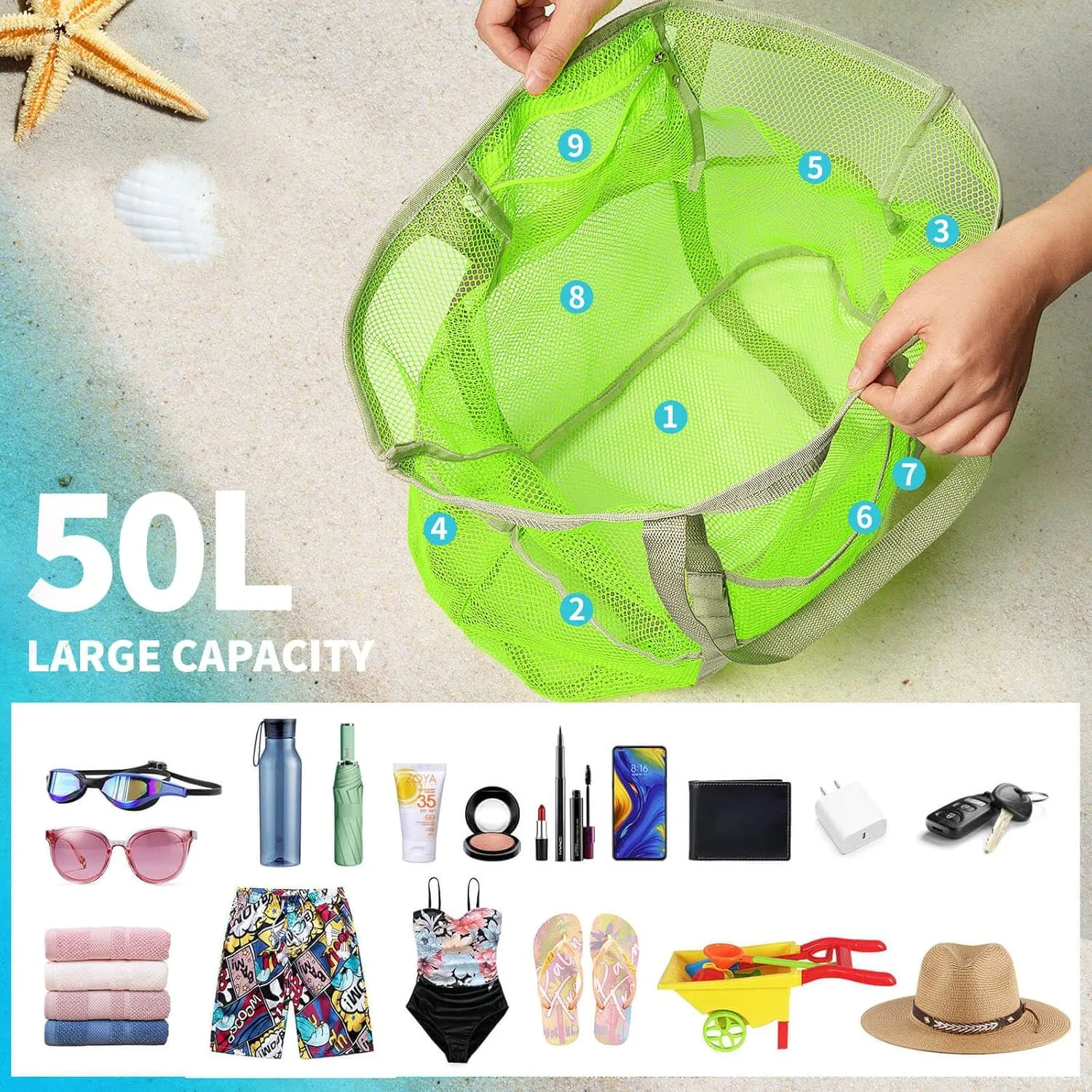 Mesh Beach Bag Vacation Essentials - Large Tote Pool Bag for Women Vacation Essentials Beach Accessories