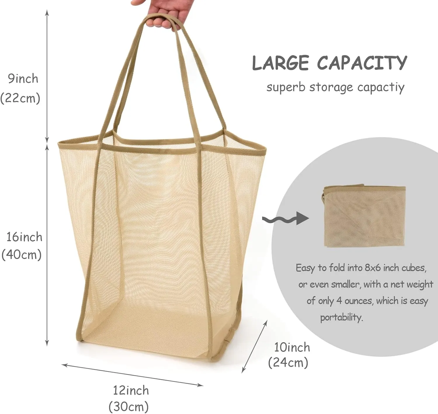 Mesh Beach Tote Bag for Sand Toys Kids Women Foldable Lightweight Durable Outdoor Shopping Travel Swim