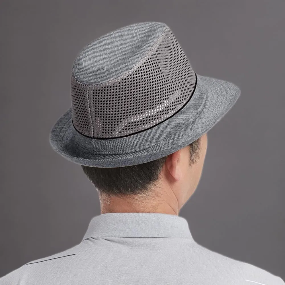 Mesh Fedora Hat for Men Summer Fedora Hats Trilby Hat Sun Beach Hat Panama Hat, 55-61cm