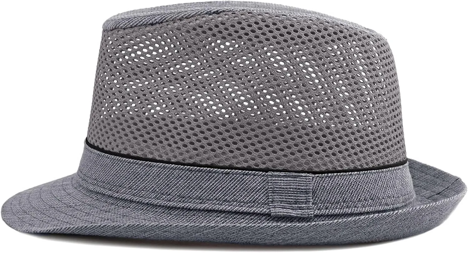 Mesh Fedora Hat for Men Summer Fedora Hats Trilby Hat Sun Beach Hat Panama Hat, 55-61cm