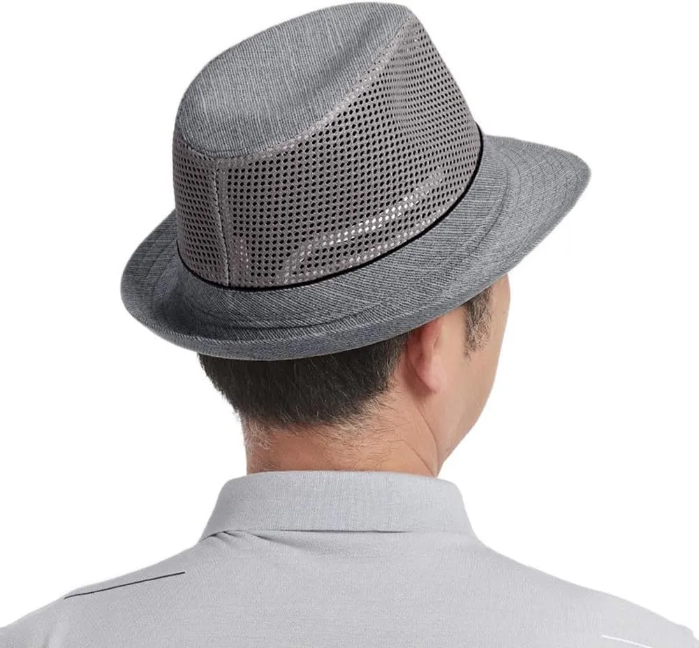 Mesh Fedora Hat for Men Summer Fedora Hats Trilby Hat Sun Beach Hat Panama Hat, 55-61cm