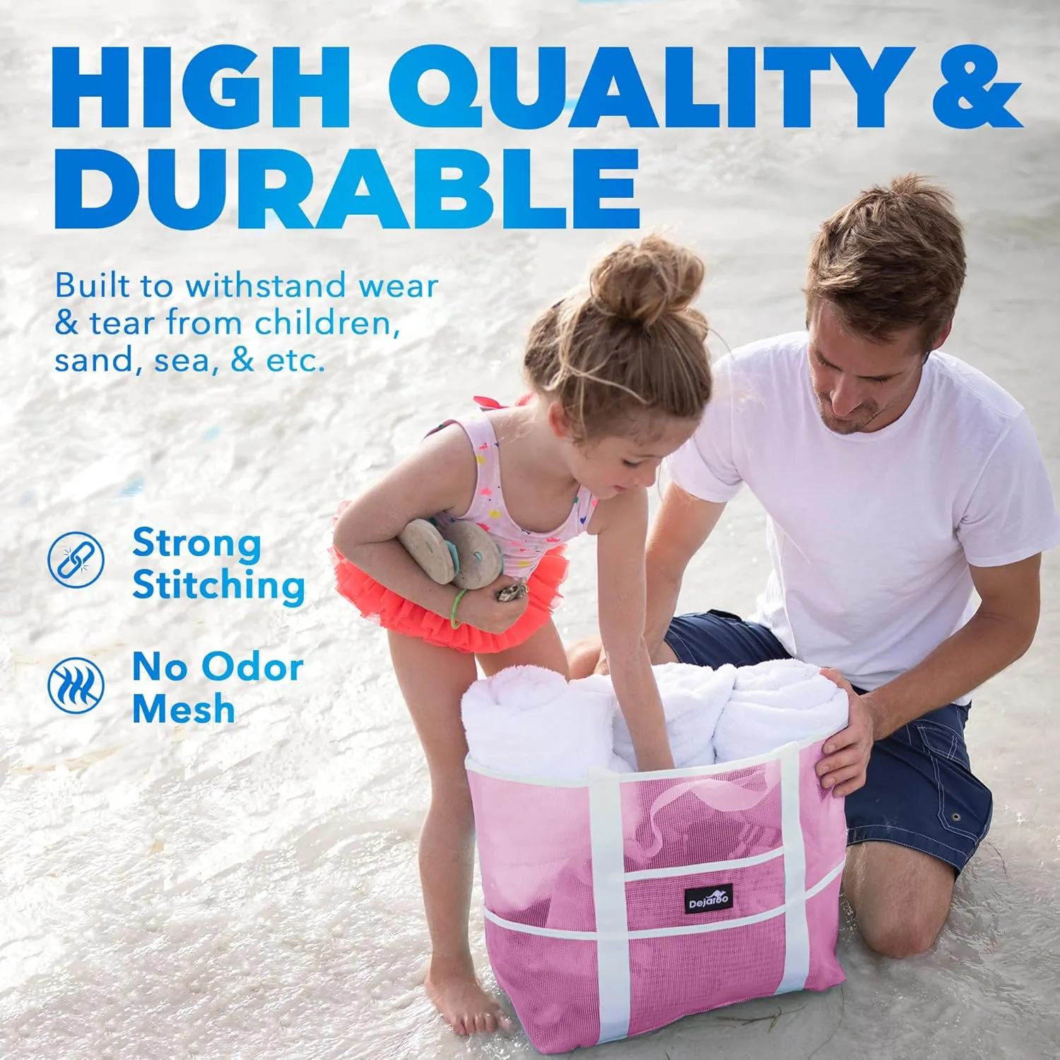 Mesh Sand Free Bag - Strong Lightweight Bag For Beach & Vacation Essentials. Tons of Storage!