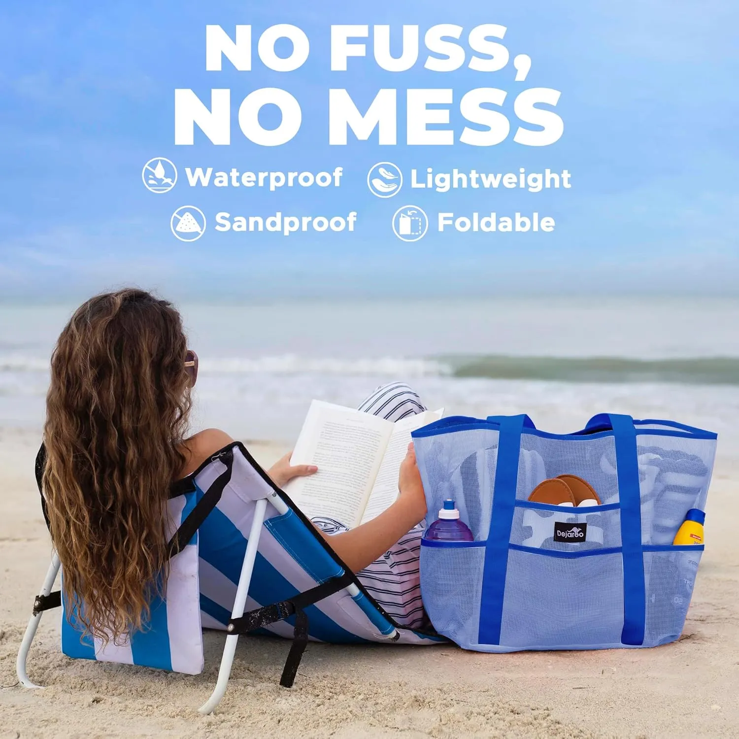 Mesh Sand Free Bag - Strong Lightweight Bag For Beach & Vacation Essentials. Tons of Storage!
