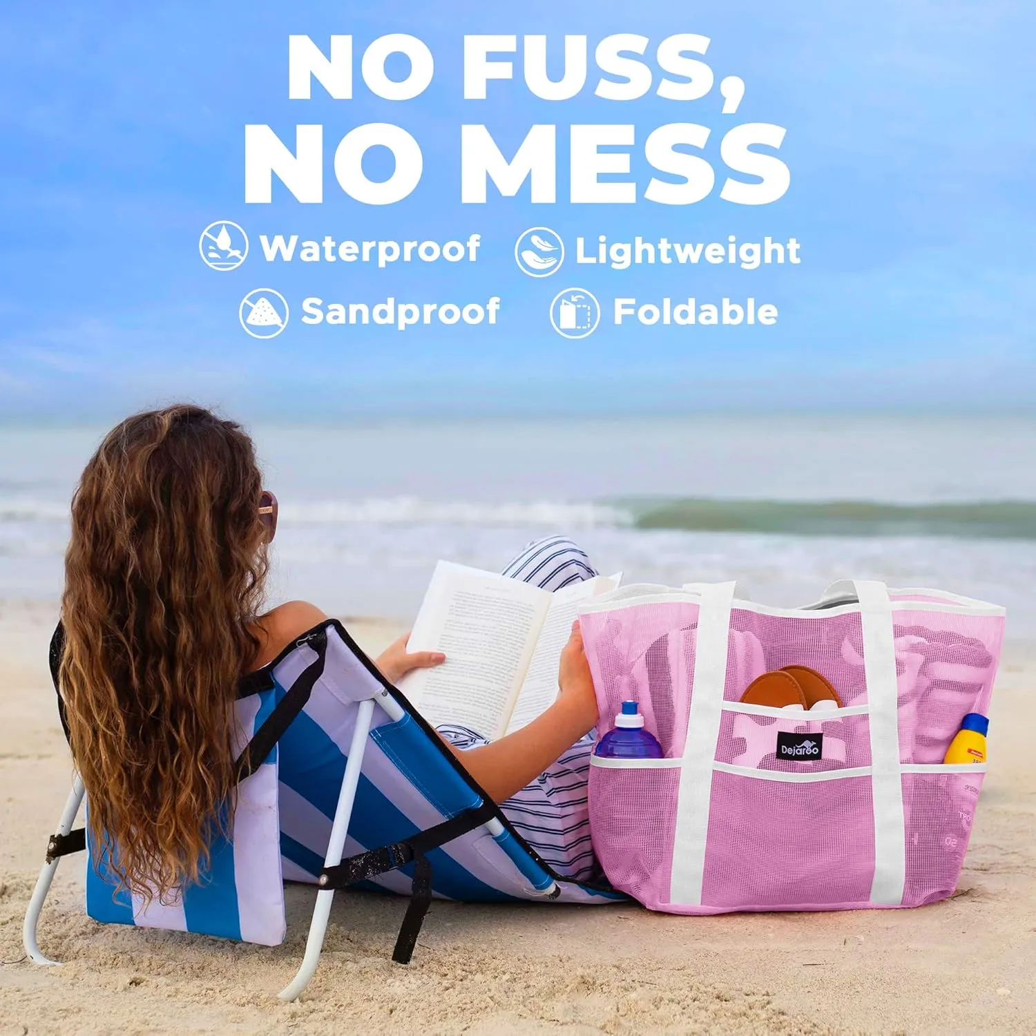 Mesh Sand Free Bag - Strong Lightweight Bag For Beach & Vacation Essentials. Tons of Storage!