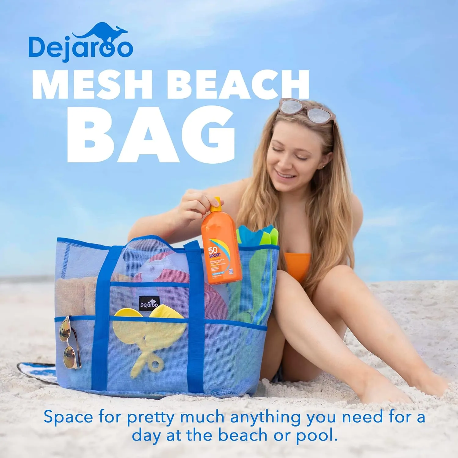 Mesh Sand Free Bag - Strong Lightweight Bag For Beach & Vacation Essentials. Tons of Storage!