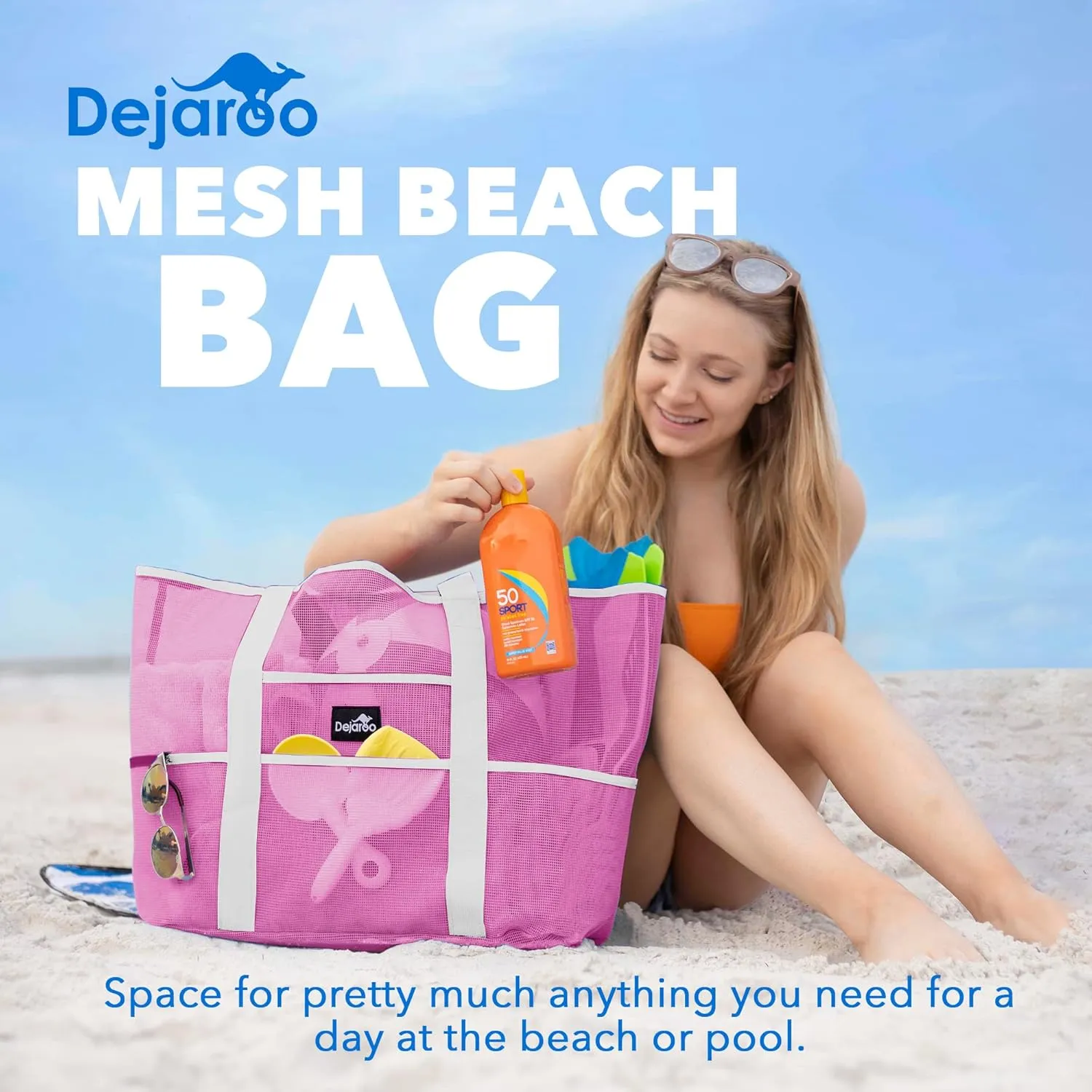 Mesh Sand Free Bag - Strong Lightweight Bag For Beach & Vacation Essentials. Tons of Storage!