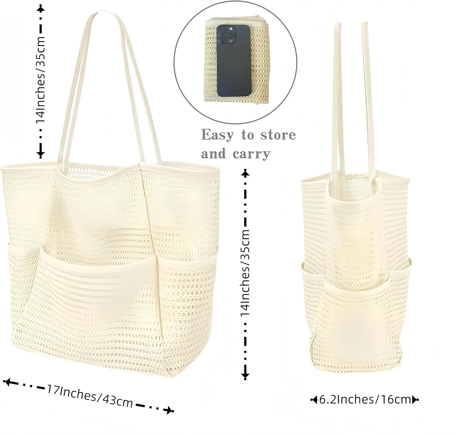 Mesh Women Beach Bag ，Beach Bag with Mini Pocket，Summer Mesh Hollow Shoulder Travel Bag Foldable Design for Pool
