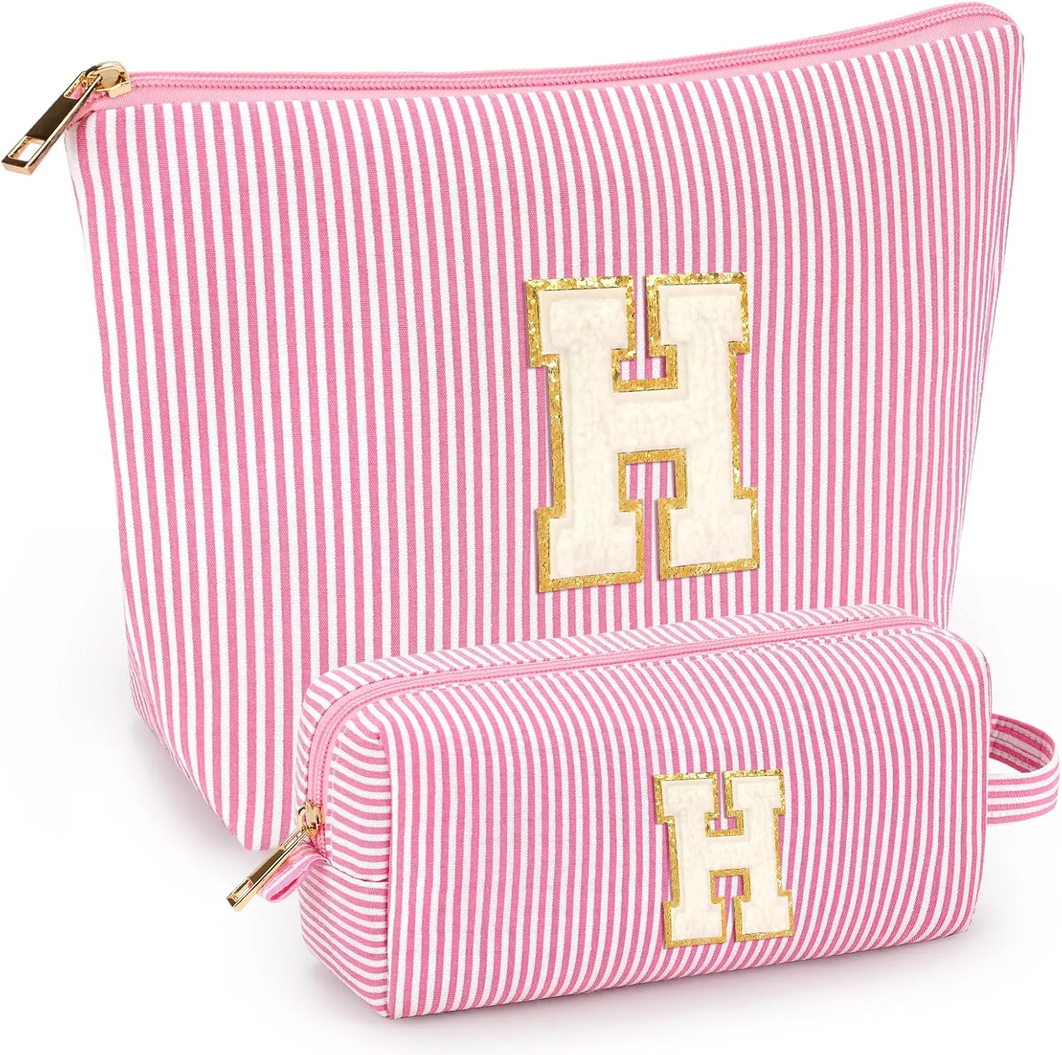 mibasies 2 PCS Initial Makeup Bags: Mothers Day Gifts for Women - Cosmetic Bag for Travel Toiletry - Gifts for 11 12 13 14 15 16 17 18 Years Old Teen Girl Gifts Graduation Teacher Gifts - Pink H