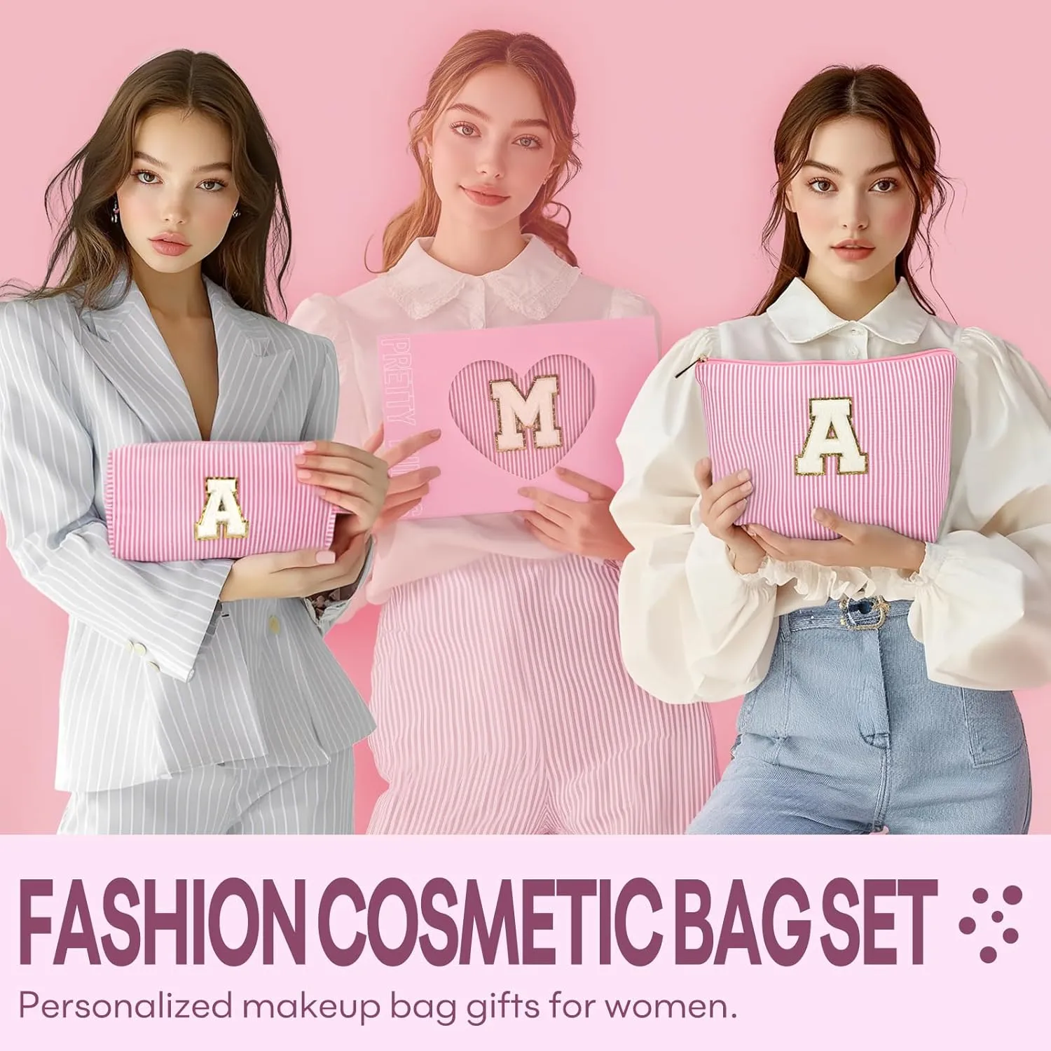 mibasies 2 PCS Initial Makeup Bags: Mothers Day Gifts for Women - Cosmetic Bag for Travel Toiletry - Gifts for 11 12 13 14 15 16 17 18 Years Old Teen Girl Gifts Graduation Teacher Gifts - Pink H
