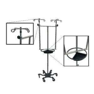Midcentral Medical MCM-286 Stainless Steel Double IV Pole Steering wheel 6 leg 3" casters